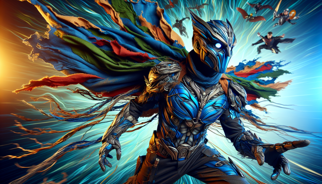 Déguisement en super-héros X-men, avec couleurs vibrantes, textures réalistes, éclairage dynamique.
